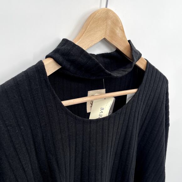 CHASER x EVEREVE NWT Black Ribbed Cutout Mock Neck Long Sleeve Top // M - Picture 7 of 11